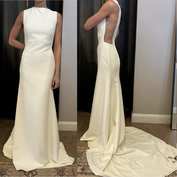 Brand New Unaltered | Sarah Seven Cassiopeia | Chapel Length Wedding Gown Size 8 - Picture 14 of 16